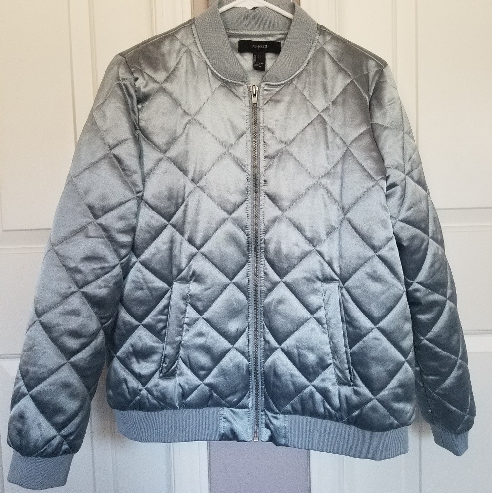 New blue satin bomber jacket from forever 21